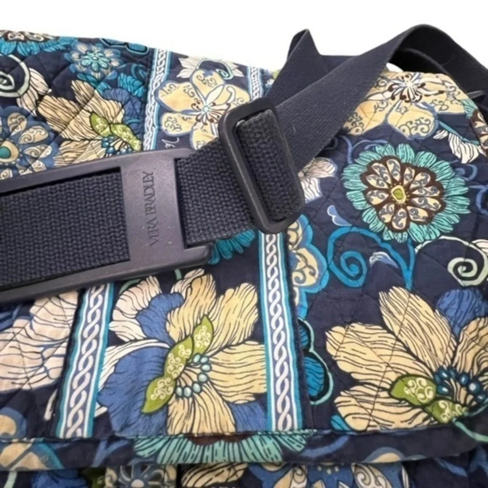 Vera Bradley Blue Messenger Bag Floral Lindsey Laptop Briefcase Book Bag 14x10x4